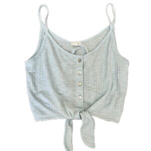 garage bright blue button up tank w front tie